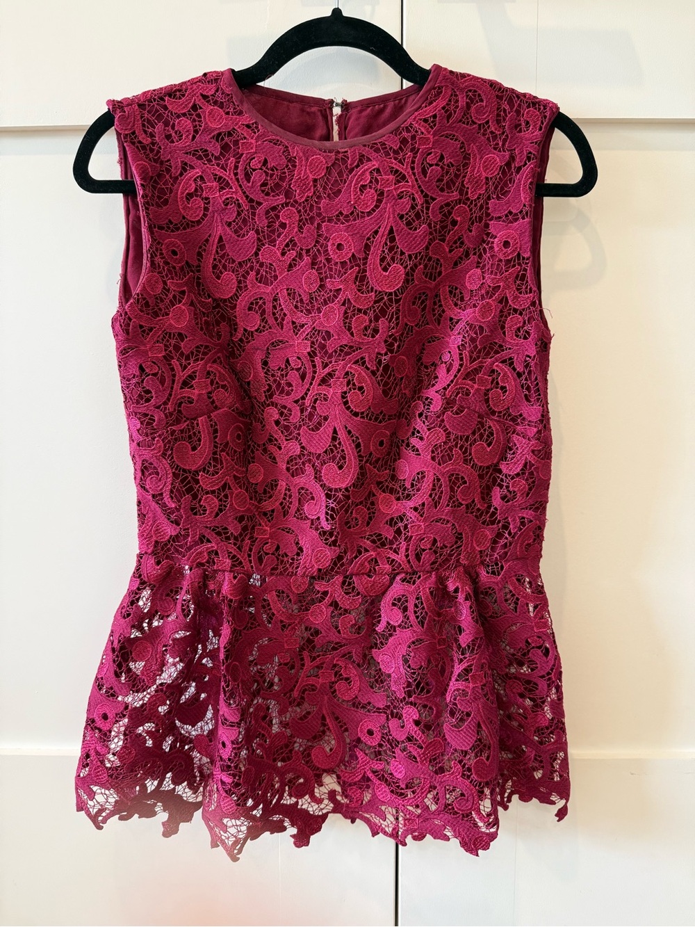 Oscar de la Renta Lace Peplum Blouse Magenta
